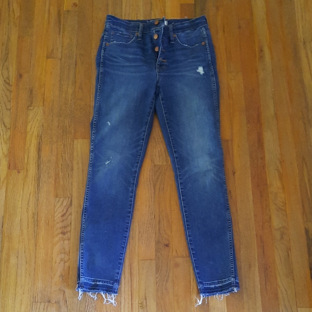 Madewell Blue Distressed Jeans with button fly and raw hem 27/4 - Picture 1 of 5